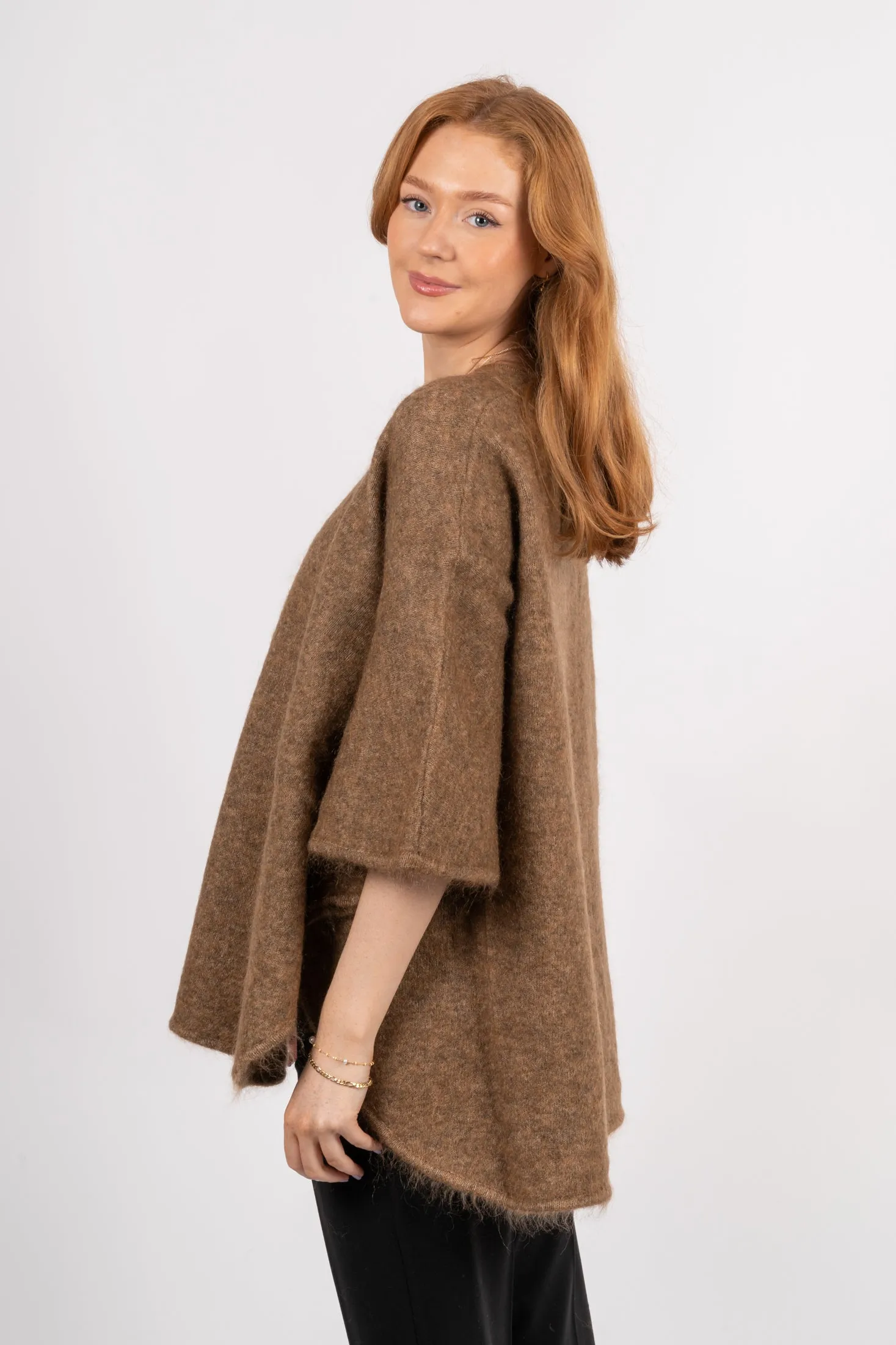 Mohair Demi Curvy Poncho - Light Brown