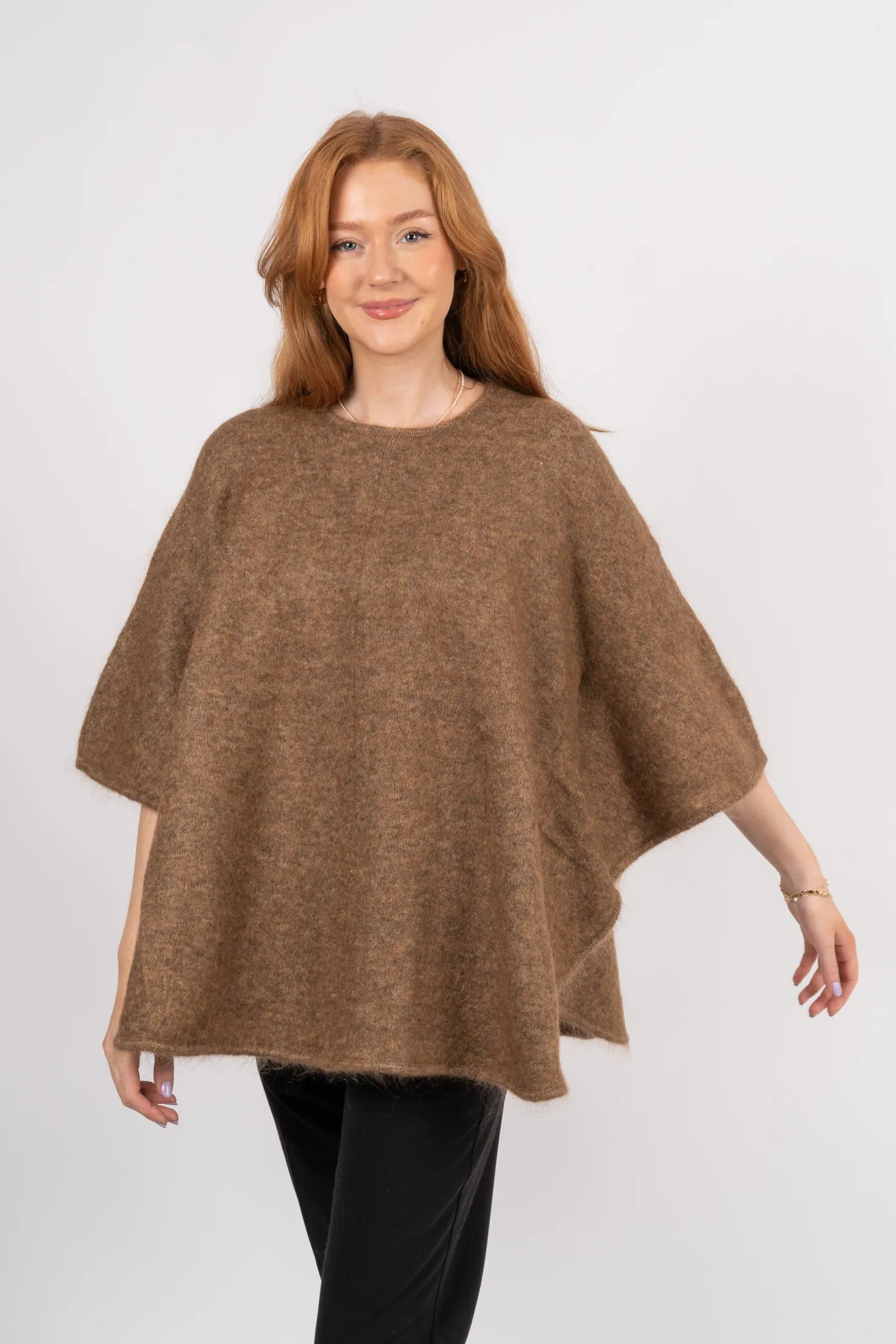 Mohair Demi Curvy Poncho - Light Brown