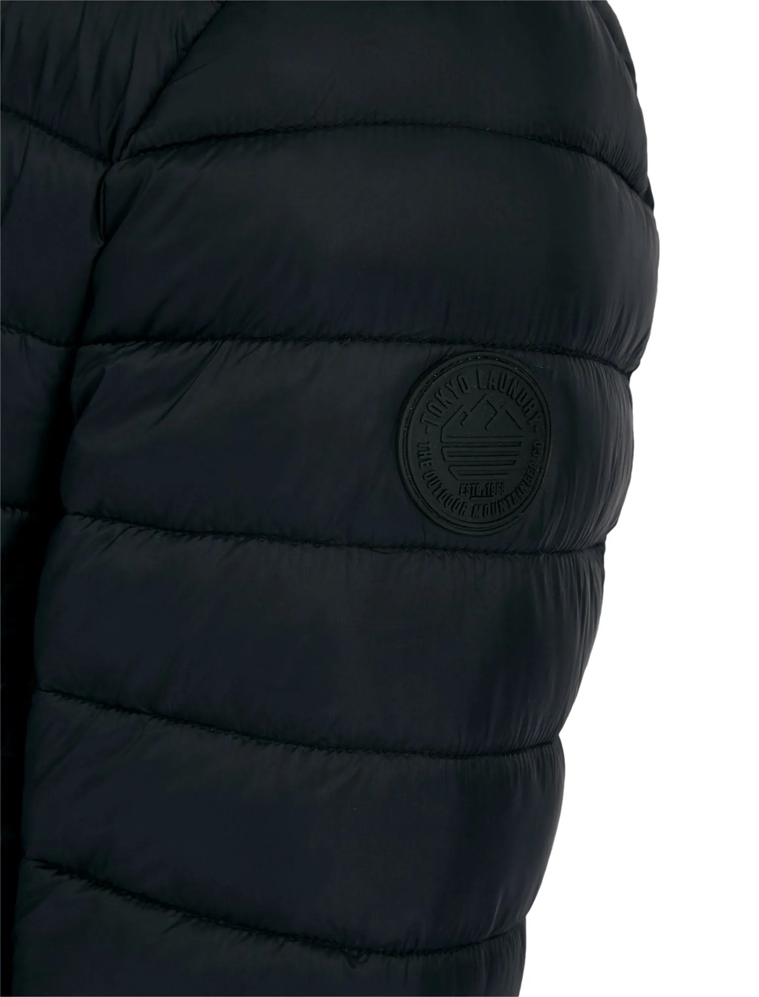 Nadav Quilted Puffer Jacket with Hood in Jet Black / Burgundy - Tokyo Laundry