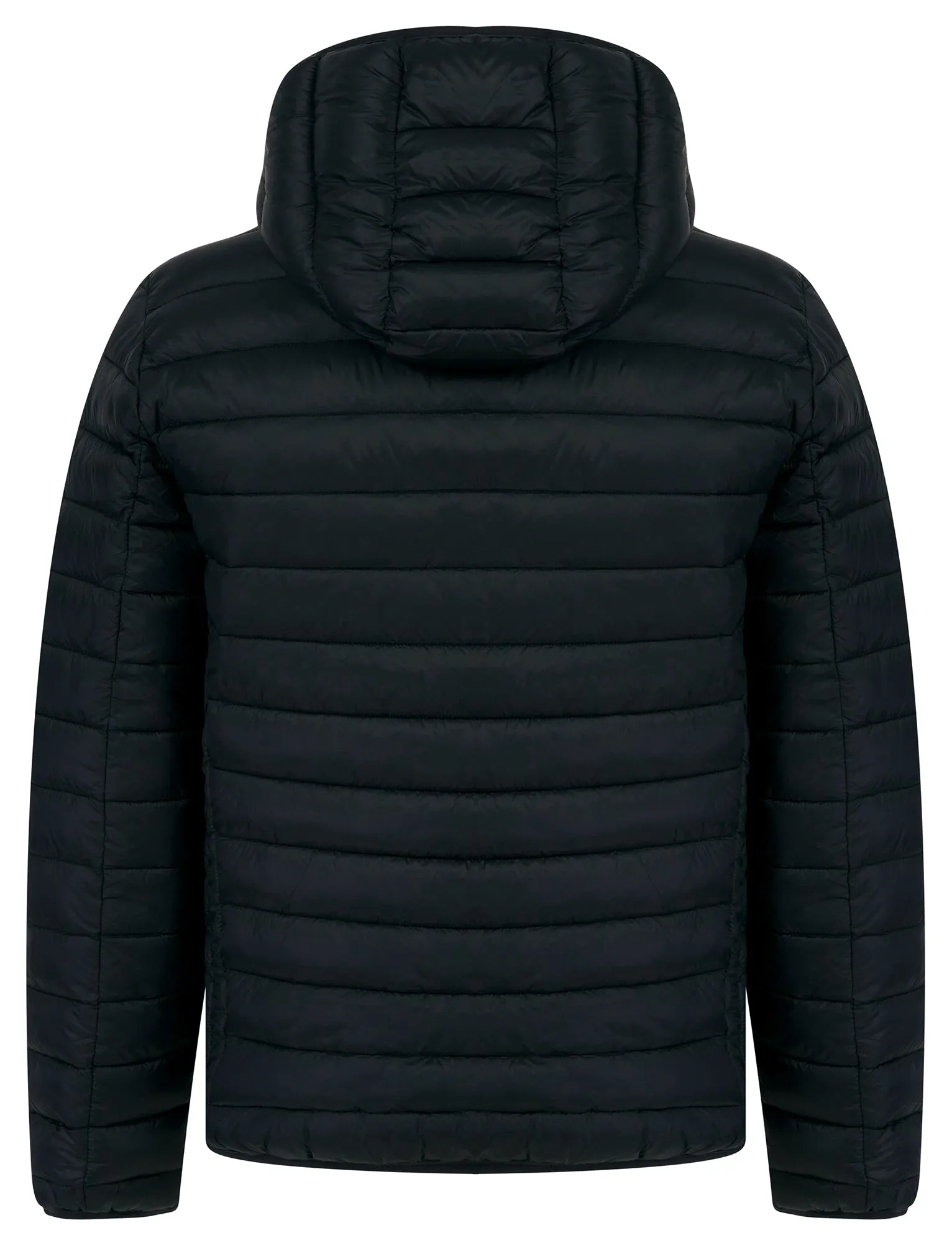 Nadav Quilted Puffer Jacket with Hood in Jet Black / Burgundy - Tokyo Laundry