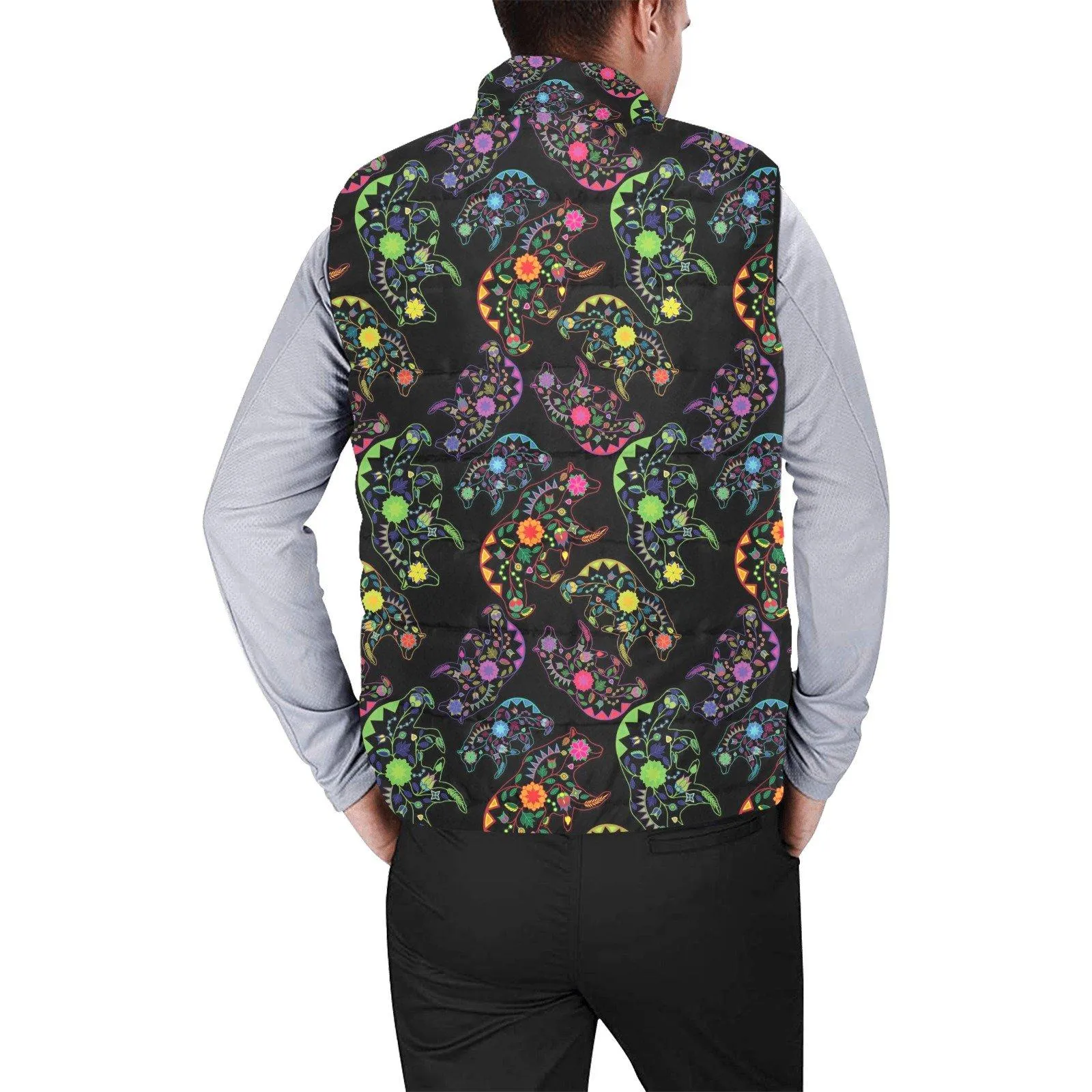 Neon Floral Bears Men's Padded Vest Jacket