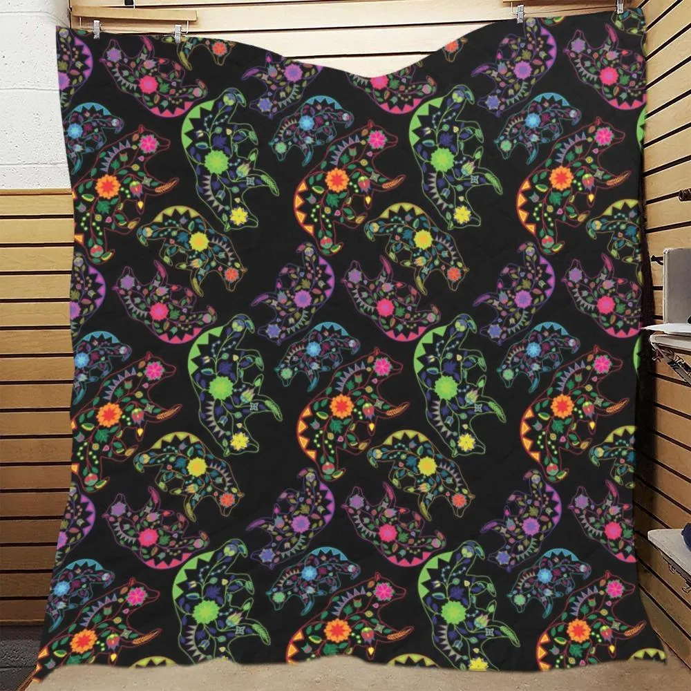 Neon Floral Bears Quilted Comforter 70"x80"