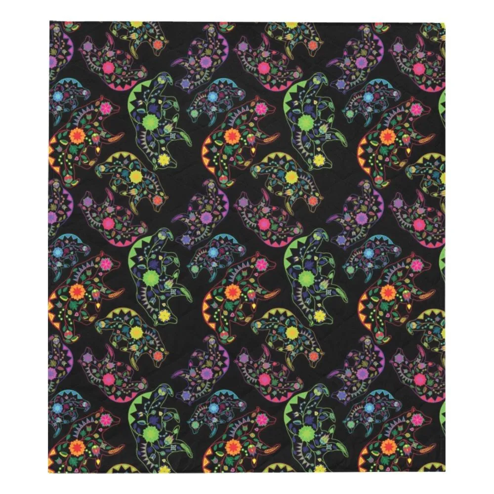 Neon Floral Bears Quilted Comforter 70"x80"