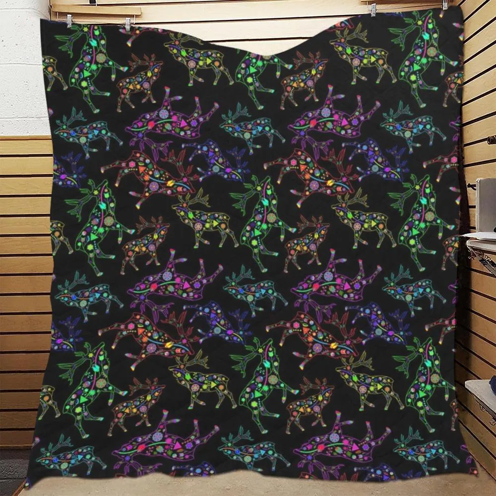 Neon Floral Elks Quilted Comforter 70"x80"