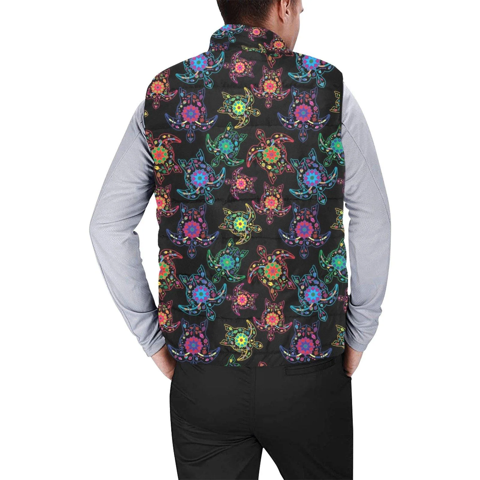 Neon Floral Turtles Men's Padded Vest Jacket