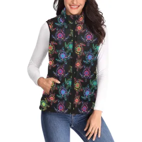 Neon Floral Turtles Women's Padded Vest Jacket