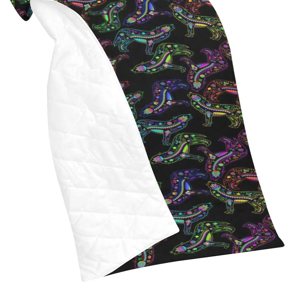 Neon Floral Wolves Quilted Comforter 70"x80"