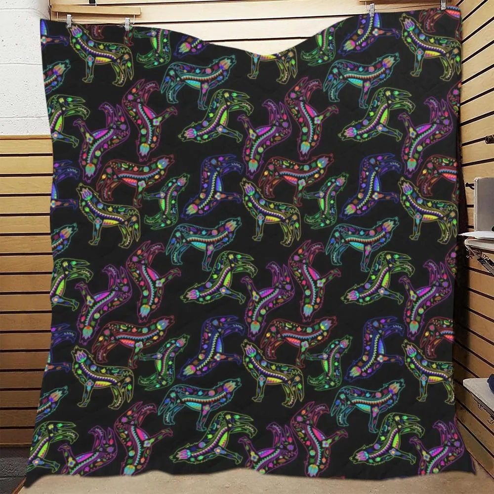 Neon Floral Wolves Quilted Comforter 70"x80"