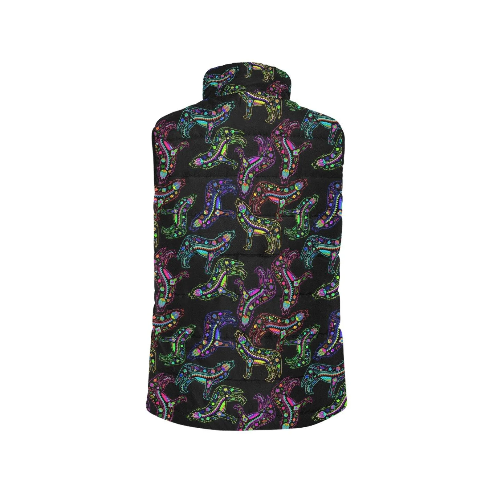 Neon Floral Wolves Women's Padded Vest Jacket