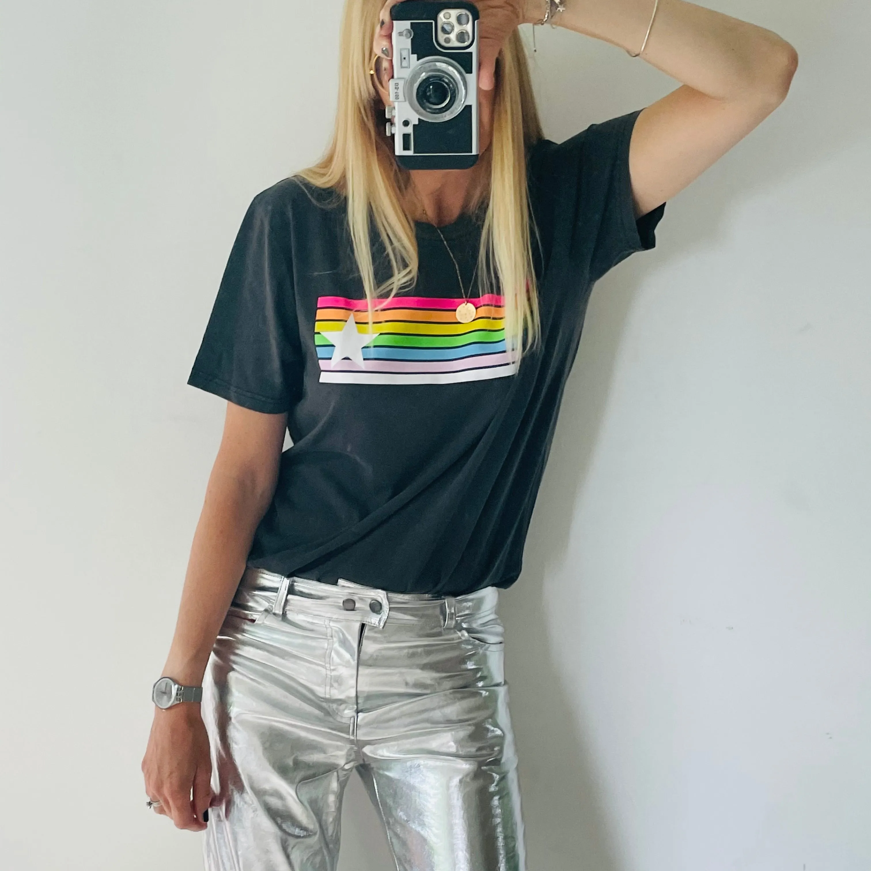 Neon rainbow star vintage grey boyfriend tee *new*