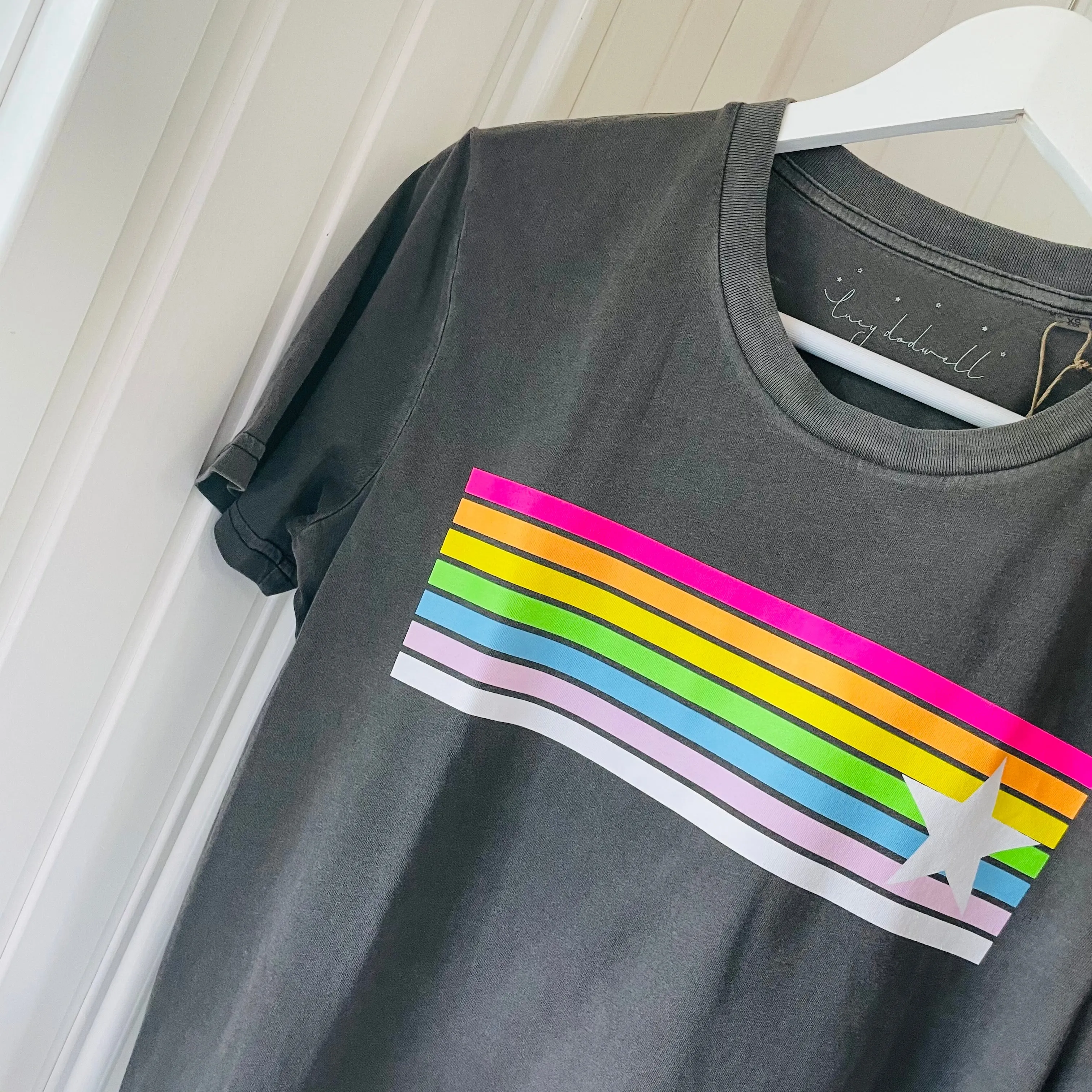 Neon rainbow star vintage grey boyfriend tee *new*