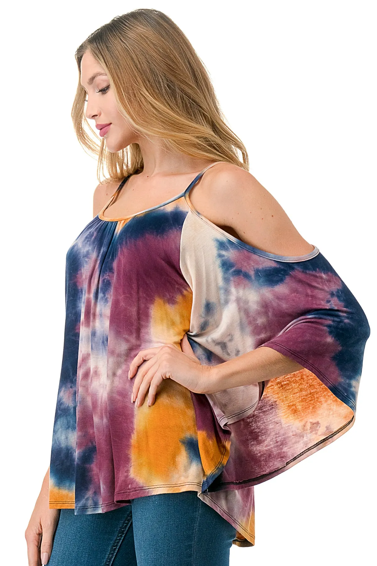 NICK OPEN SHOULDER TOP (NAVY MUSTARD TIE DYE )- JT7352