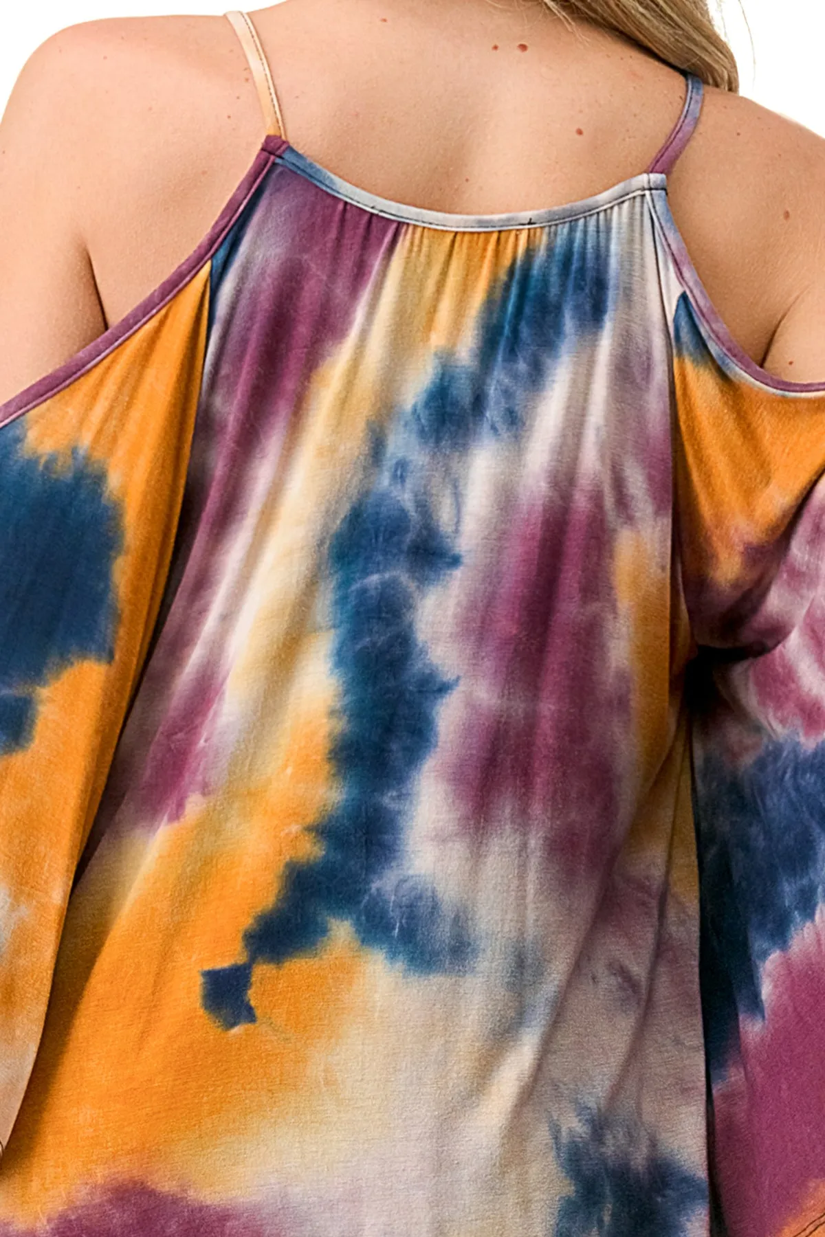 NICK OPEN SHOULDER TOP (NAVY MUSTARD TIE DYE )- JT7352