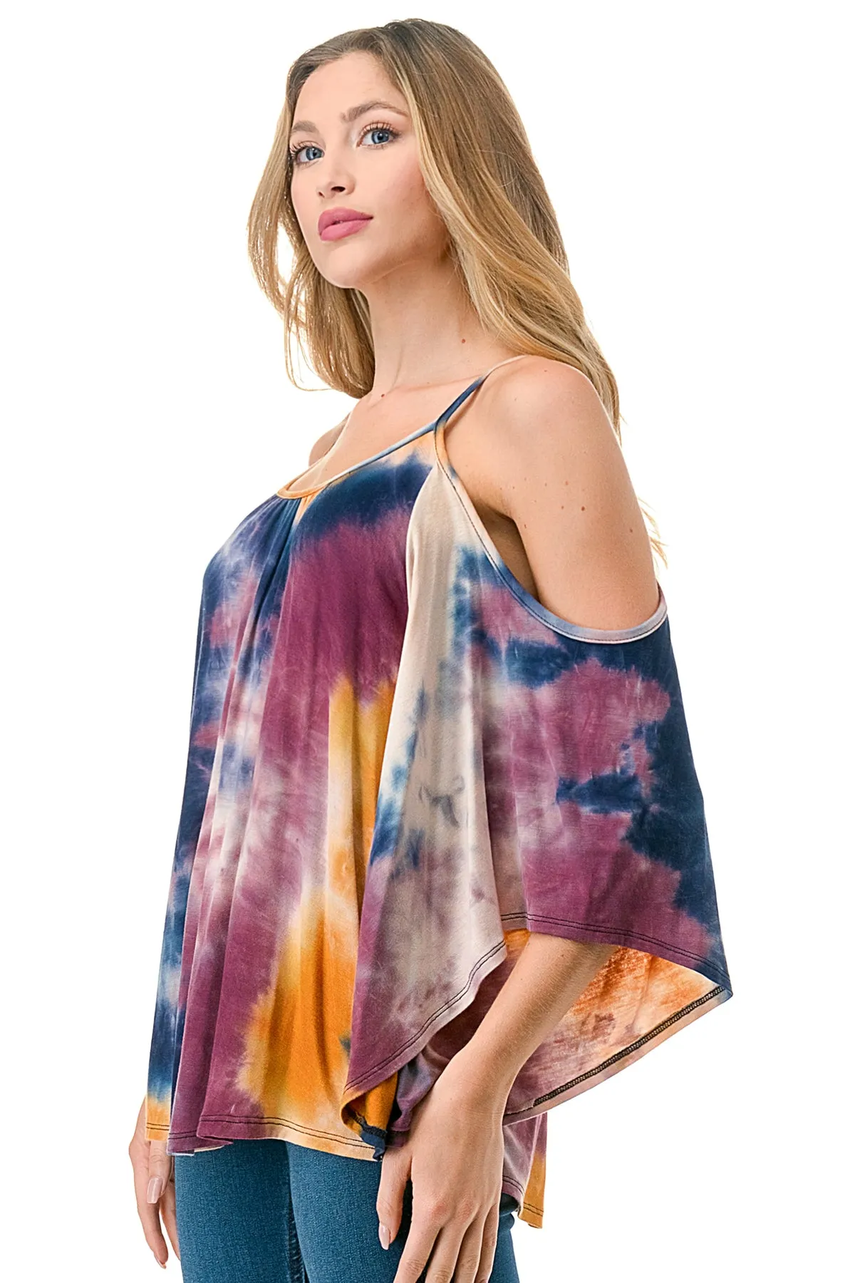 NICK OPEN SHOULDER TOP (NAVY MUSTARD TIE DYE )- JT7352