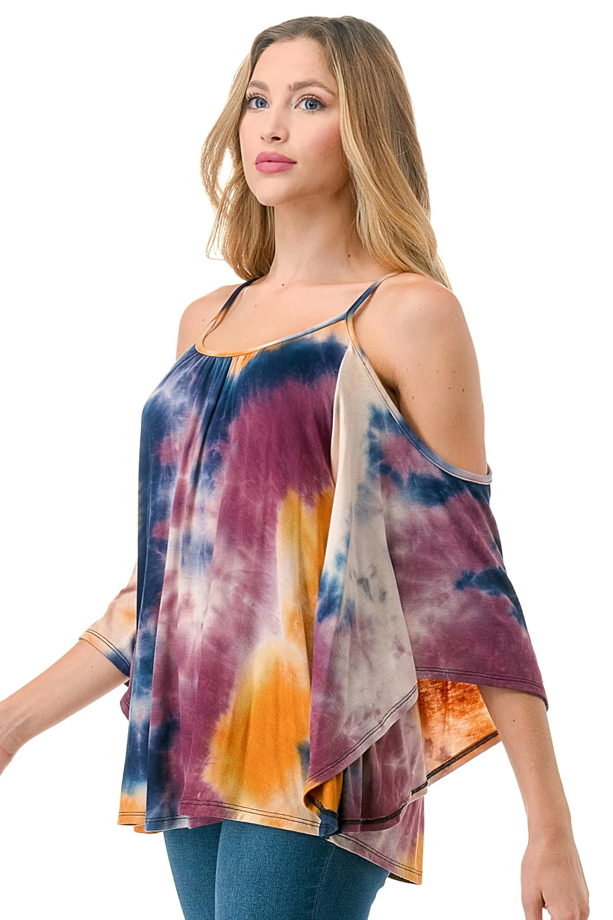 NICK OPEN SHOULDER TOP (NAVY MUSTARD TIE DYE )- JT7352