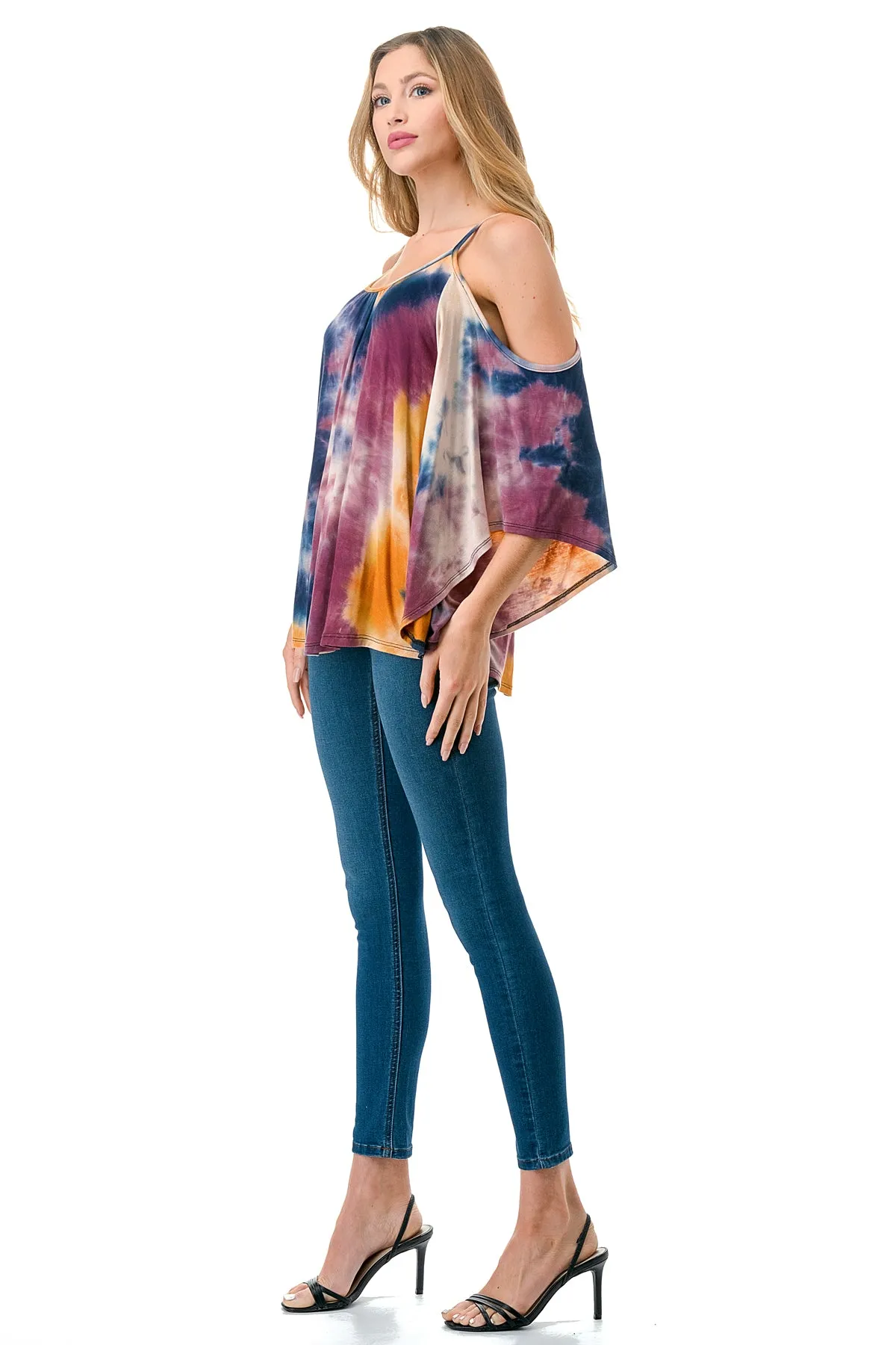 NICK OPEN SHOULDER TOP (NAVY MUSTARD TIE DYE )- JT7352