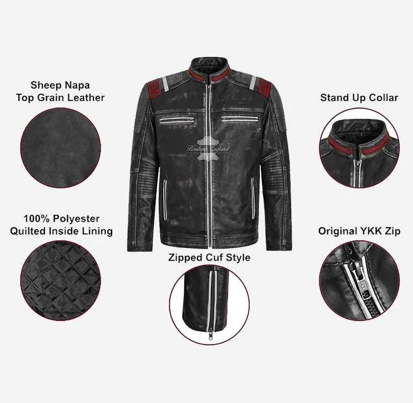 NOMADIC Waxed Vintage Biker Leather Jacket for Men