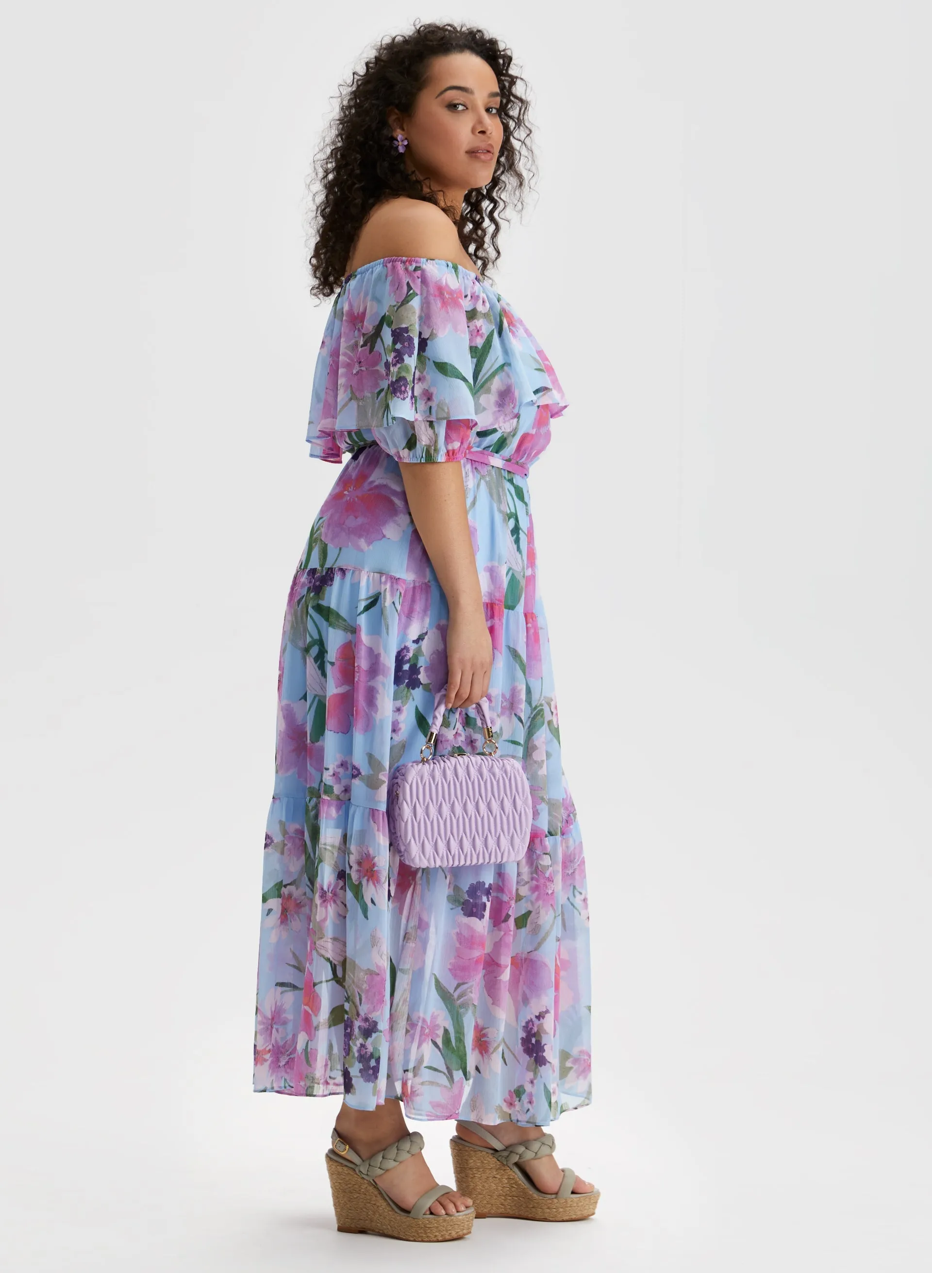 Off-the-Shoulder Floral Print Dress