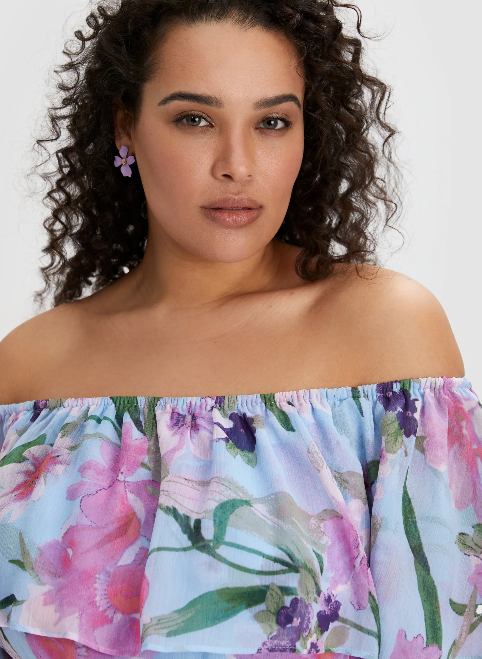 Off-the-Shoulder Floral Print Dress