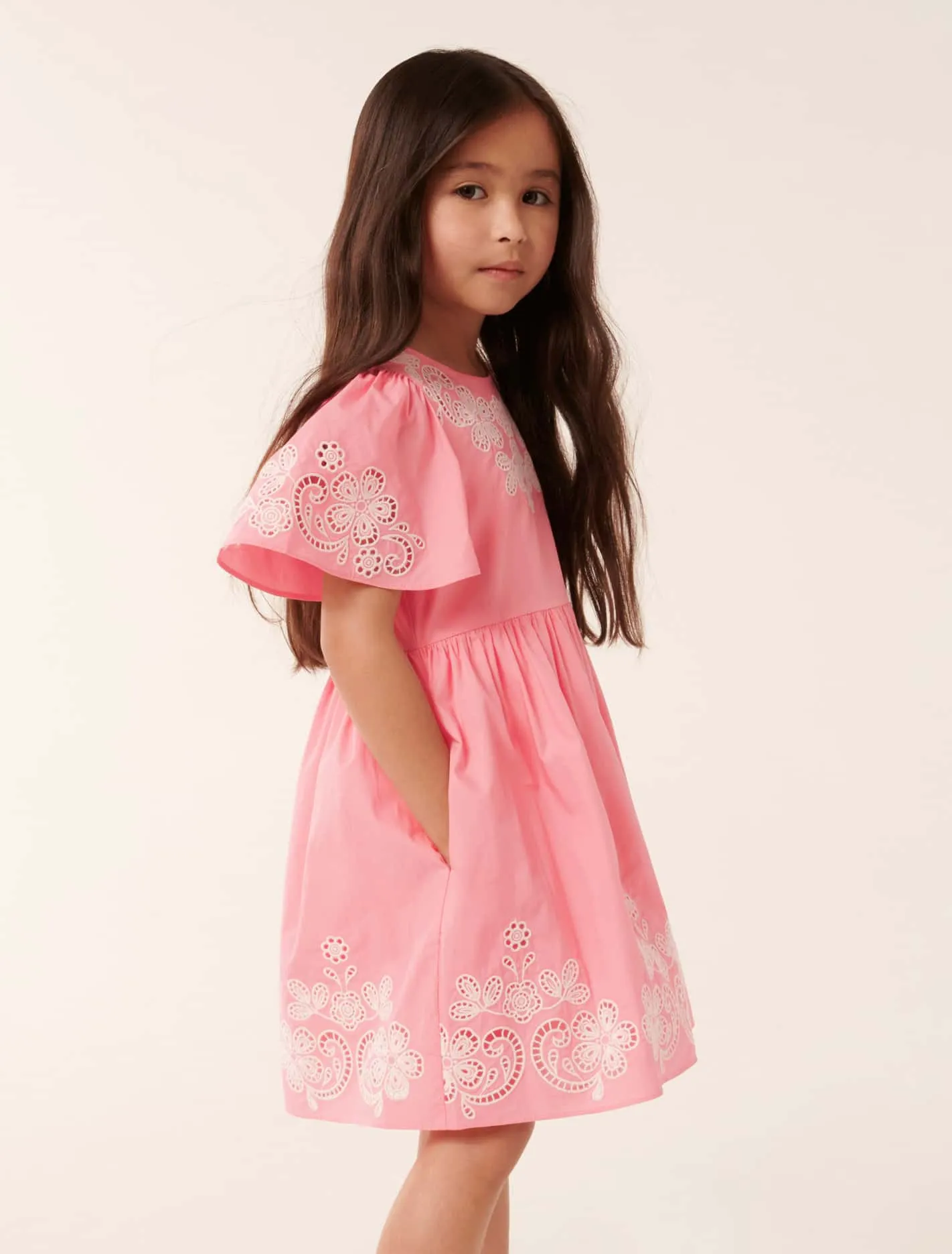 Olivia Broderie Flutter Girls Dress