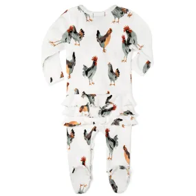 Organic Ruffle Zipper Footed Romper Chicken