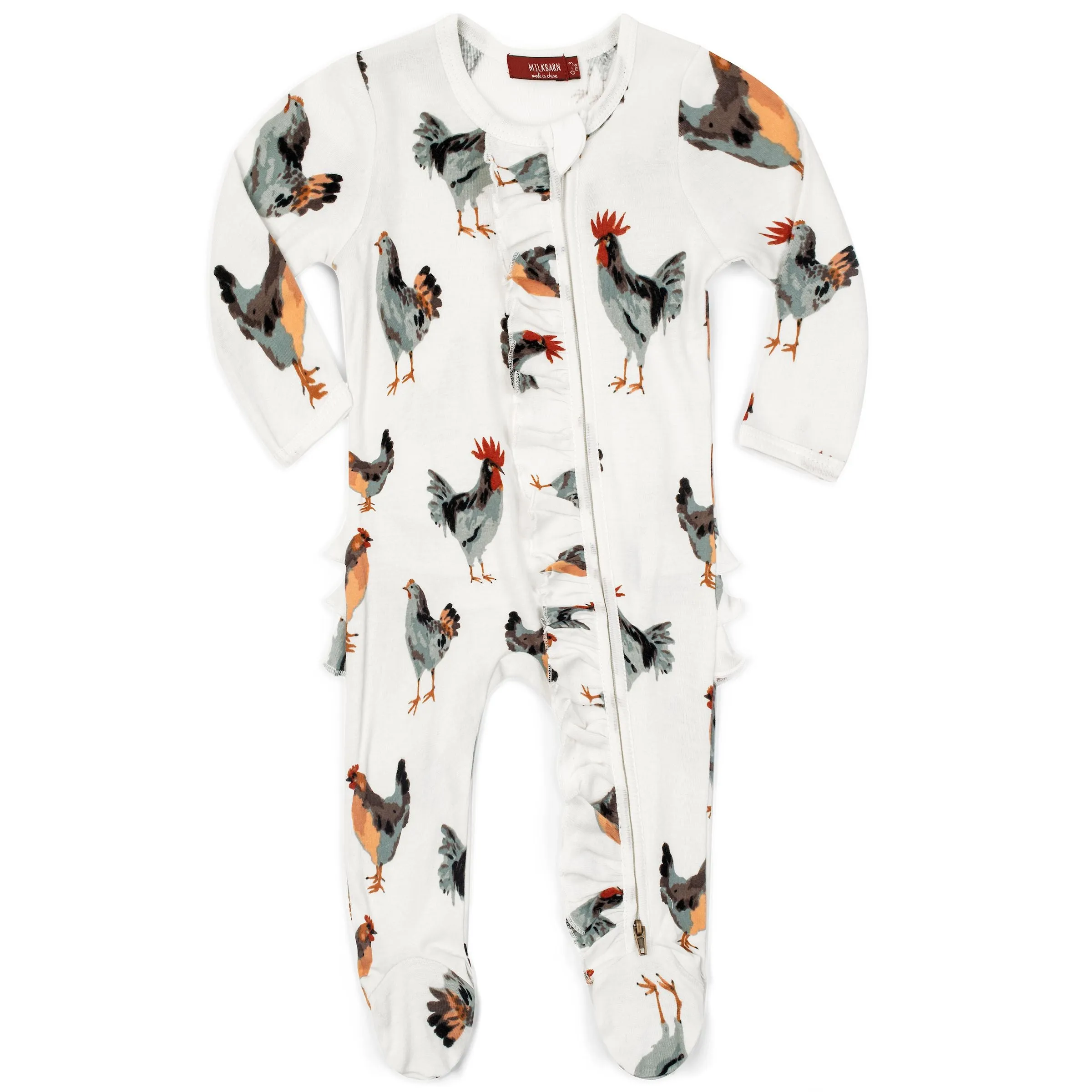 Organic Ruffle Zipper Footed Romper Chicken