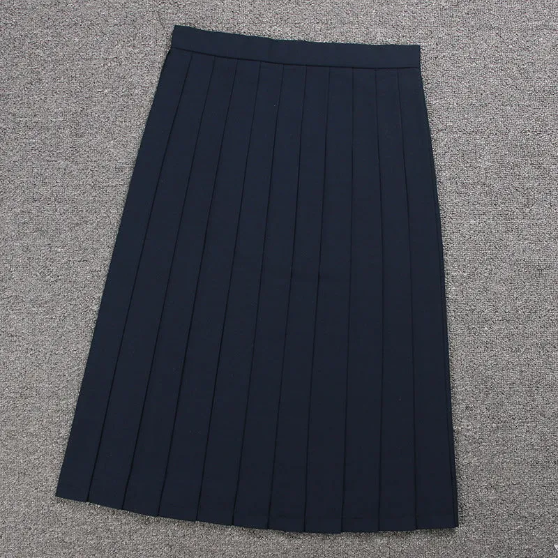 Over Knee long pleated skirt college uniform high waist with zipper straps Japanese JK Style