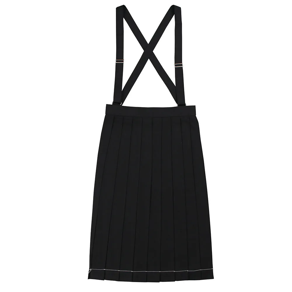 Over Knee long pleated skirt college uniform high waist with zipper straps Japanese JK Style