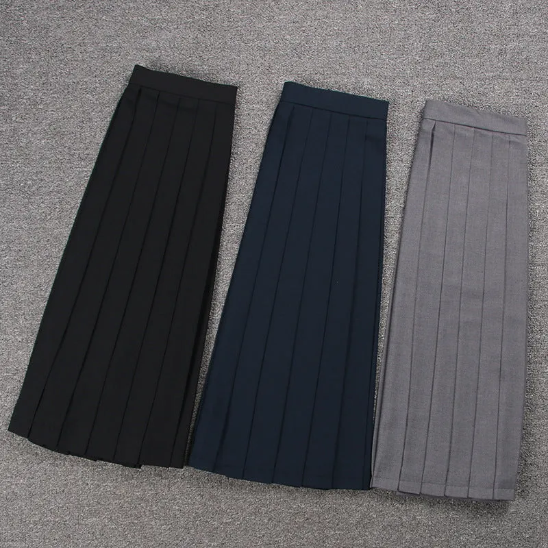 Over Knee long pleated skirt college uniform high waist with zipper straps Japanese JK Style