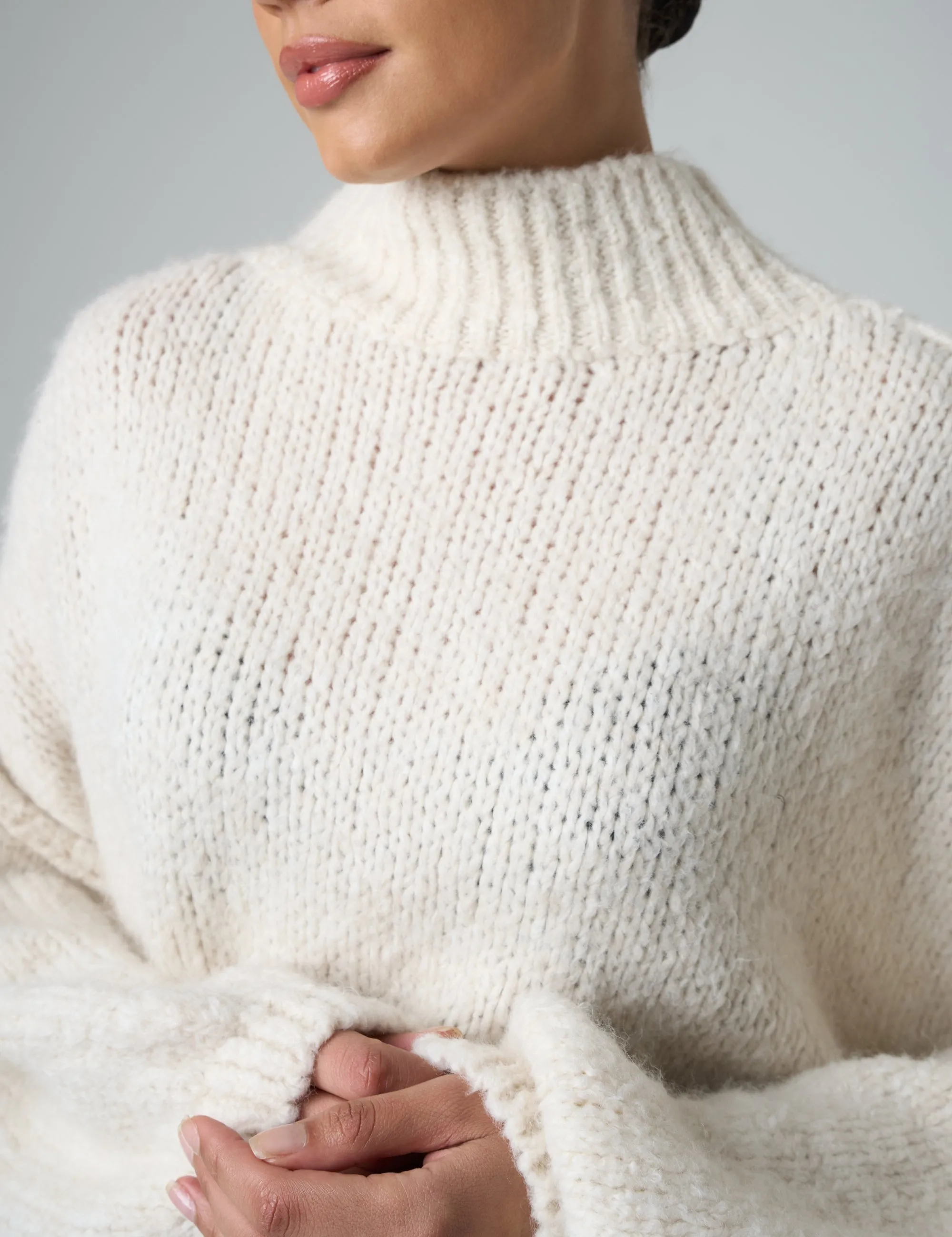 Oversized Funnel Neck Jumper Off White