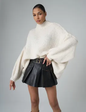 Oversized Funnel Neck Jumper Off White