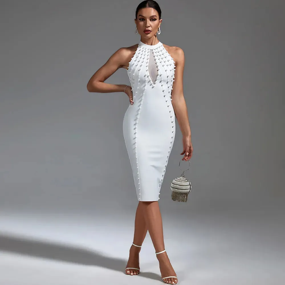 Pearl Embellished Bandage Dress