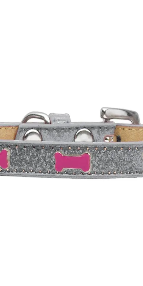 Pink Bone Widget Dog Collar Silver Ice Cream Size 10