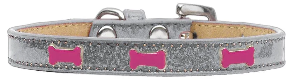 Pink Bone Widget Dog Collar Silver Ice Cream Size 10