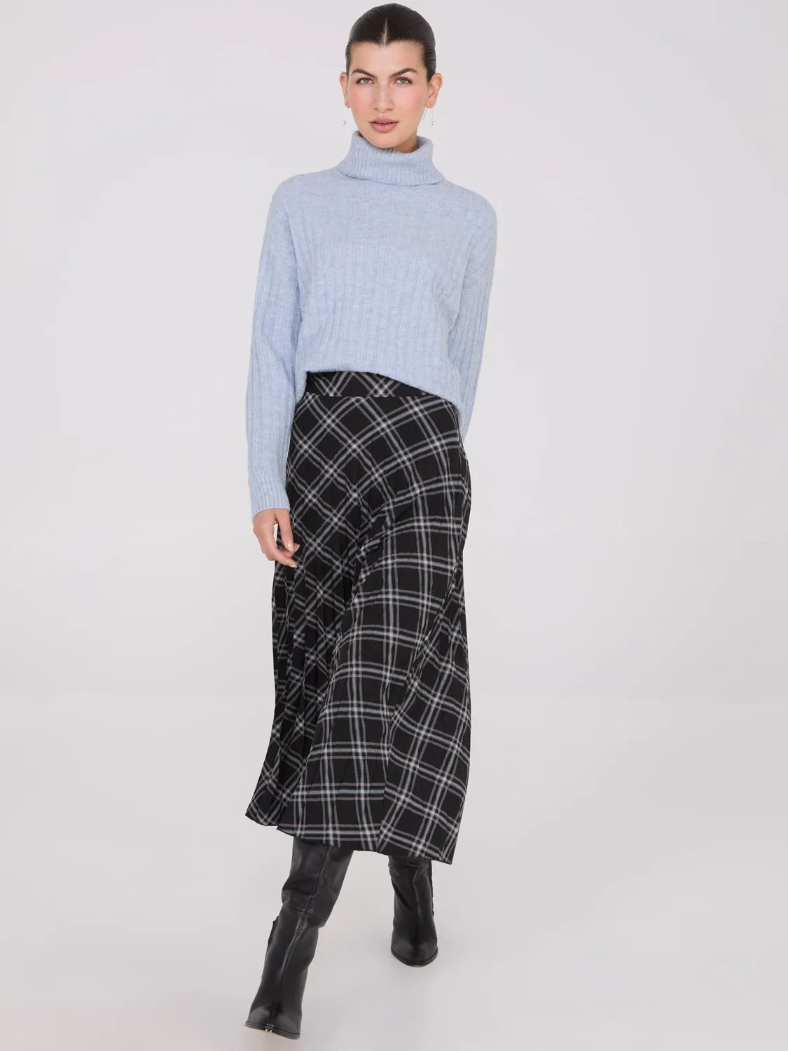 Plaid Print Pleated Midi Skirt