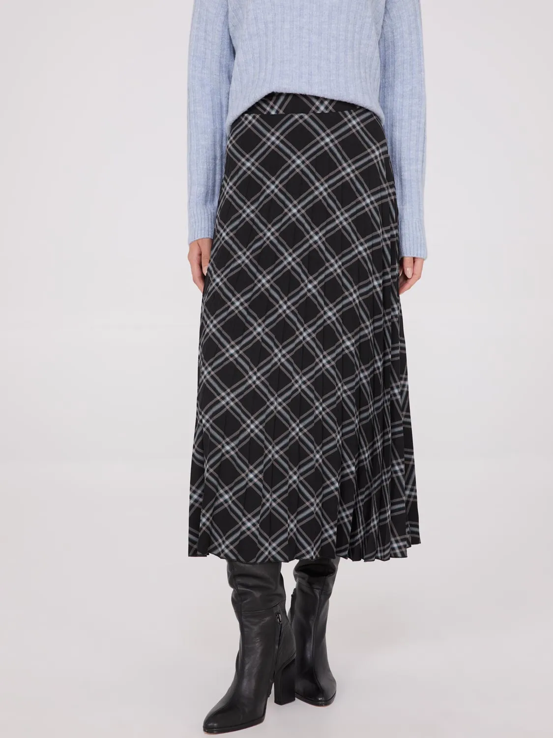 Plaid Print Pleated Midi Skirt