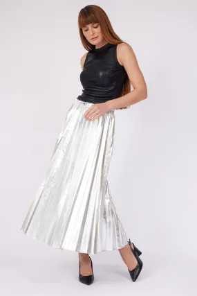 Pleated METALLIC SILVER LONG SKIRT