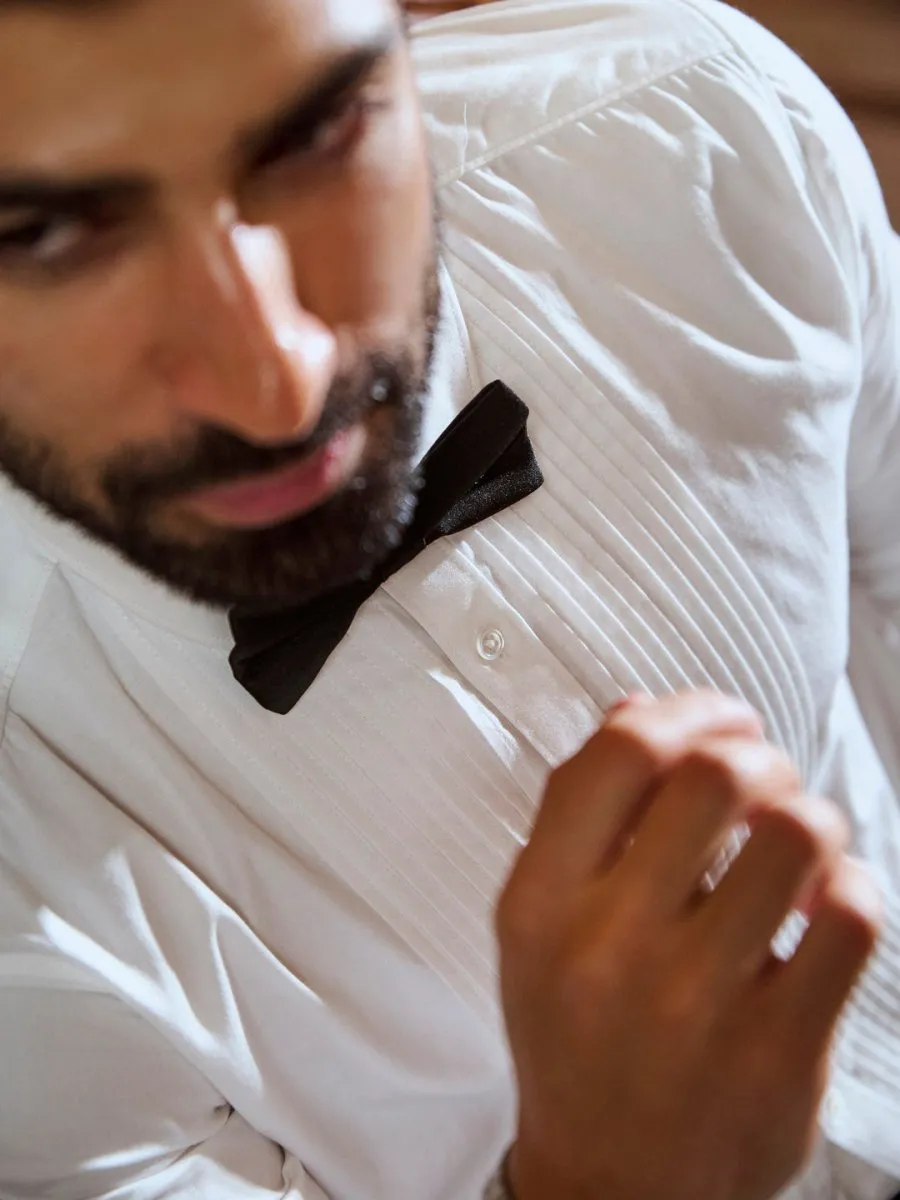 Pleated Premium Satin White Shirt - Tux