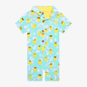 Posh Peanut Ducky S/S Collared Henley Romper