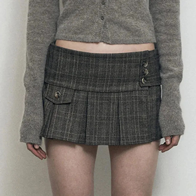 Preppy Plaid Asymmetrical Pleated Mini Skirt