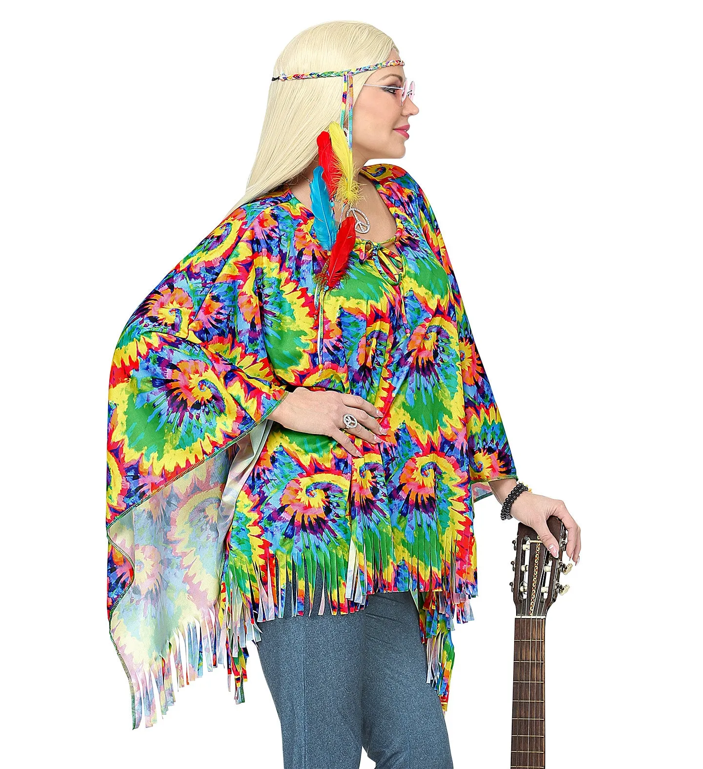 Psychedelic 60's Hippie Poncho with Headband