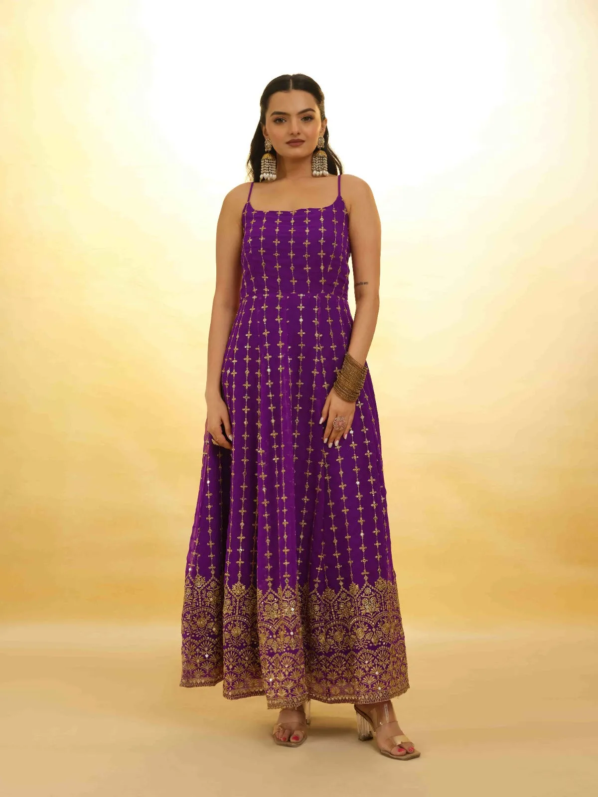 Purple Georgette Dress with Embroidery & Sequins – Ready to Wear