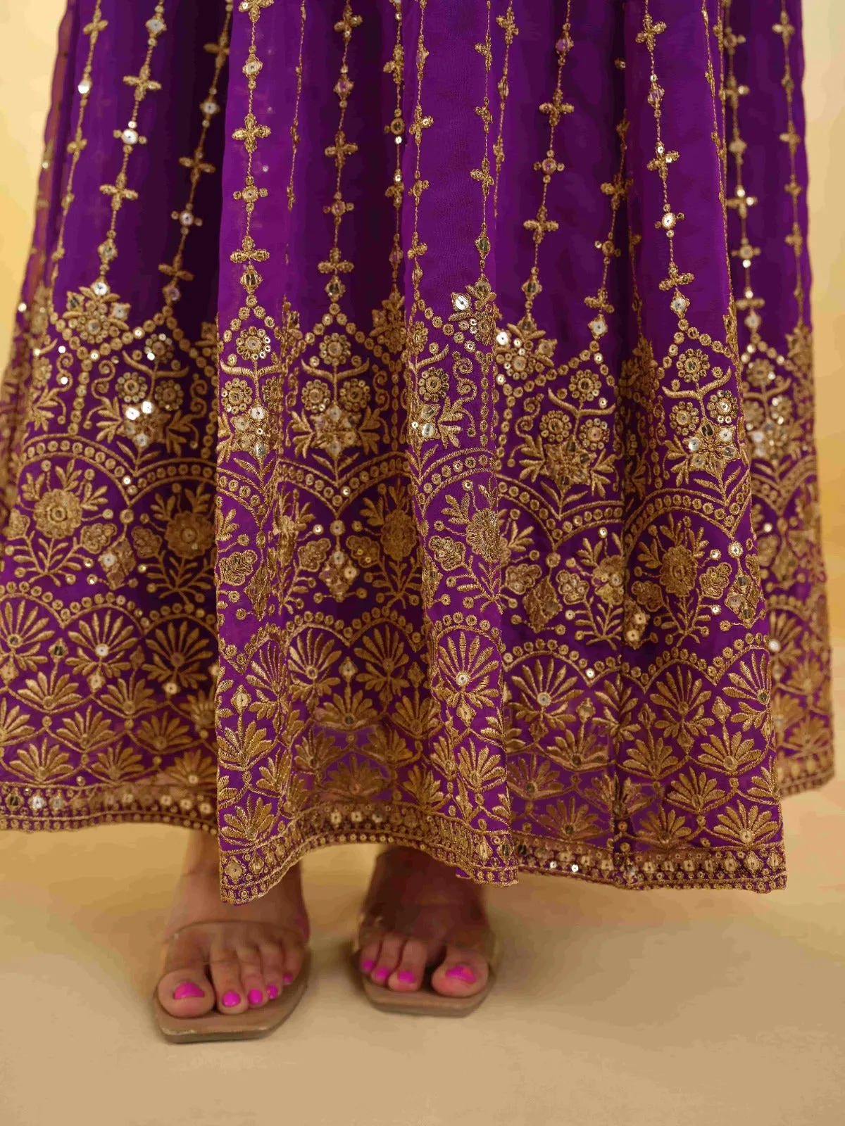 Purple Georgette Dress with Embroidery & Sequins – Ready to Wear