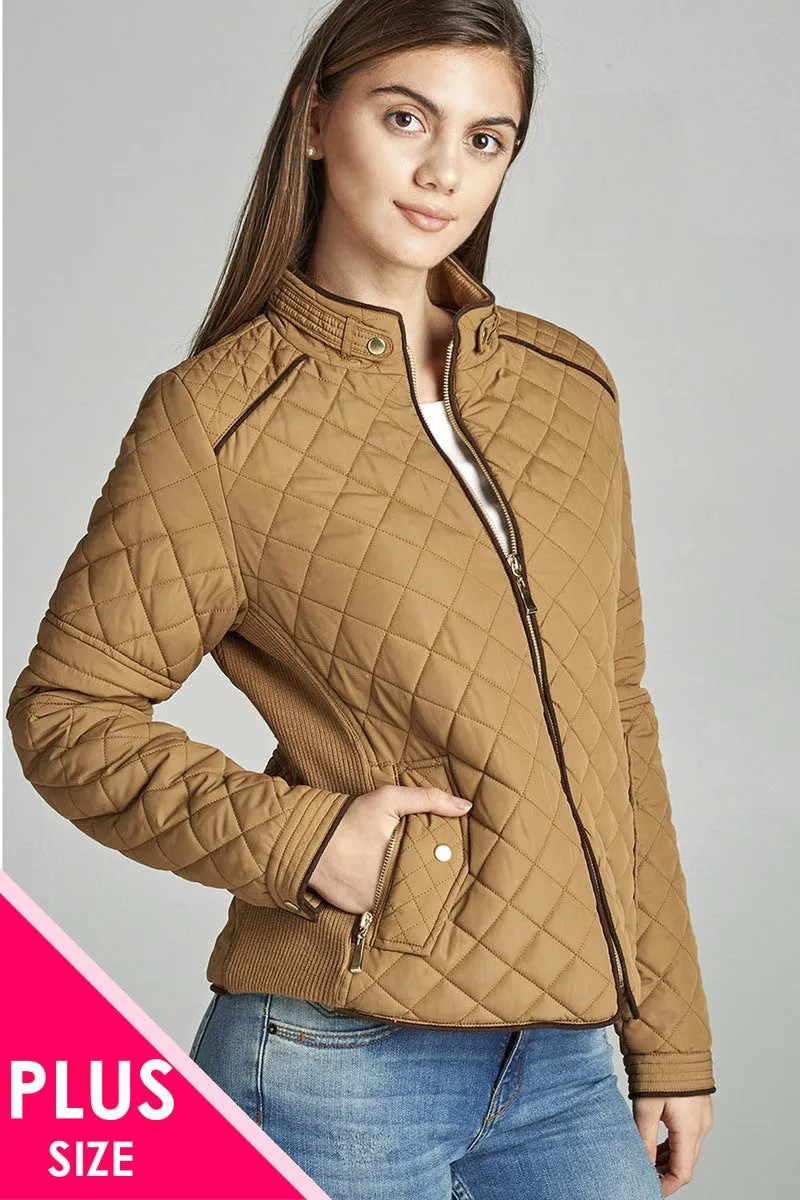 Quilted Padding Jacket With Suede Piping Details