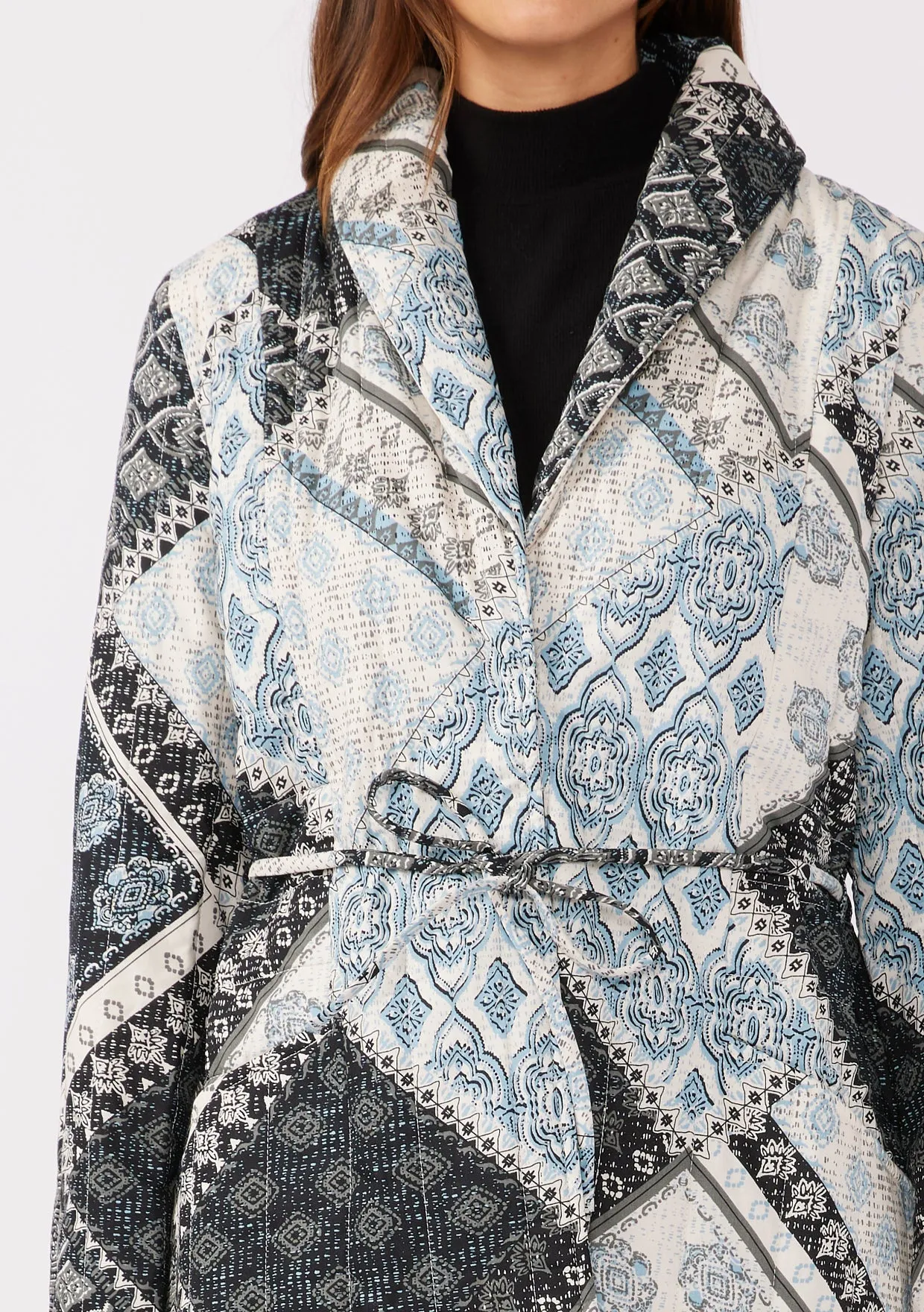 Quilted Patchwork Long Sleeve Shawl Collar Jacket