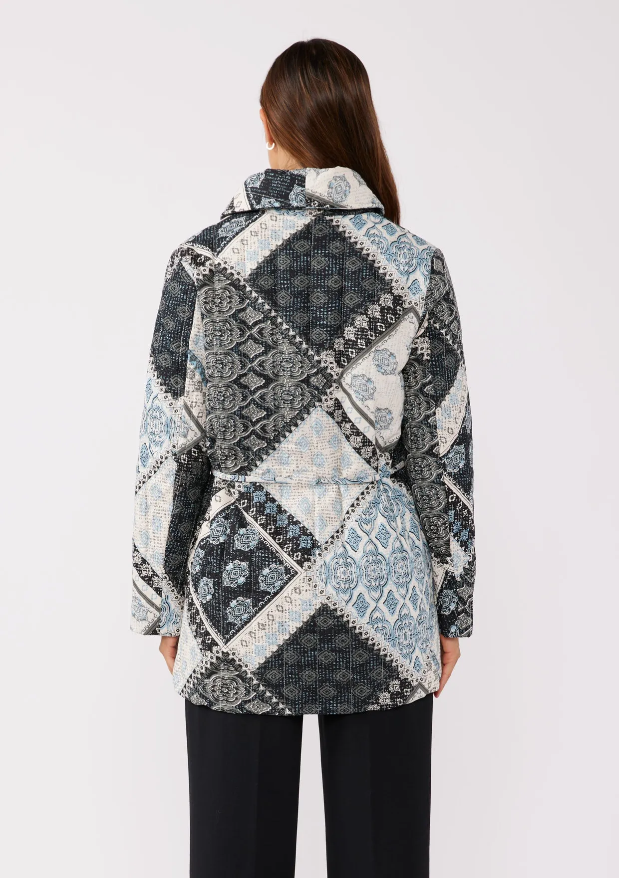 Quilted Patchwork Long Sleeve Shawl Collar Jacket