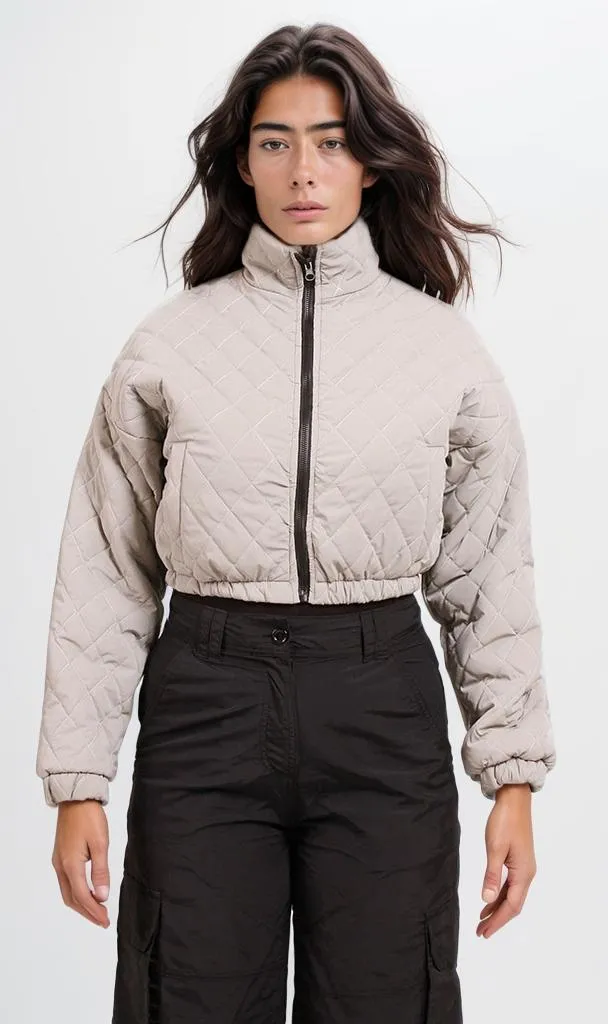 r206592-CROPPED QUILTED PUFFER JACKET - LIGHT GREY