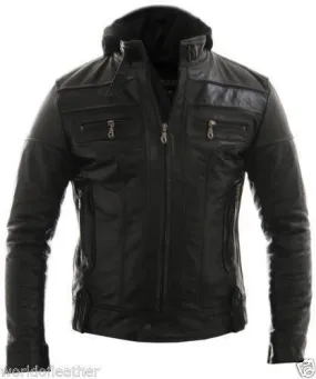 Racing Jacket Motorbike Leather Biker Jacket Detach Hood - ALL SIZES