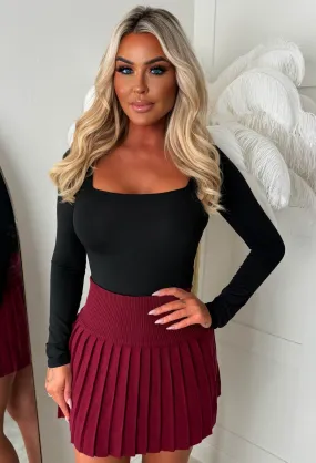 Renelle Burgundy Pleated Knitted Skirt