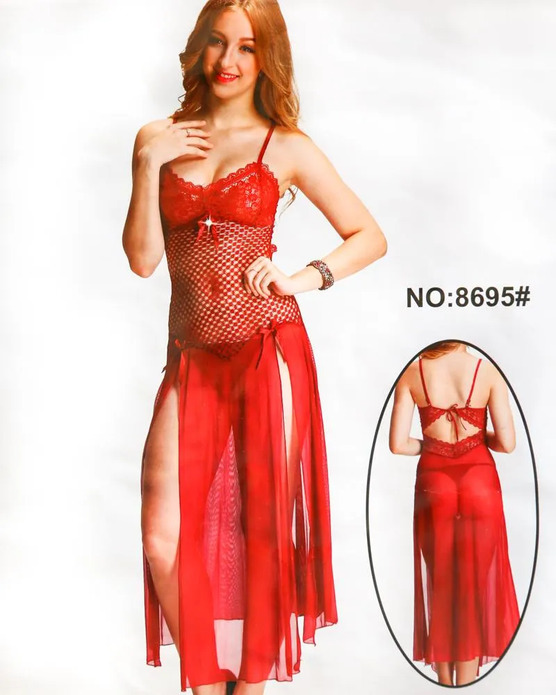 Romantic Sexy Net Long Nighty - Babydoll Bridal Sexy Nighty - 8695#